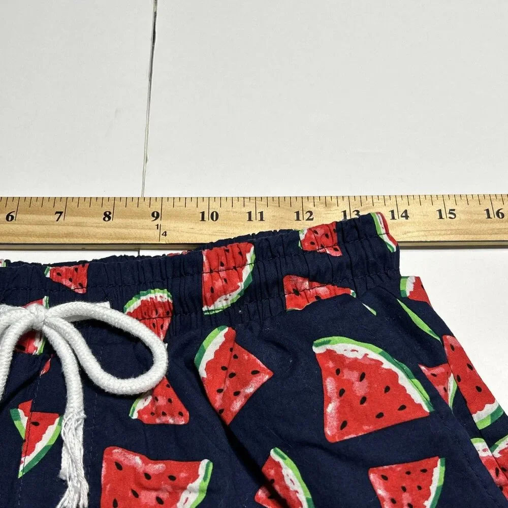 Jogal Watermelon Mens Shorts Sz Medium Navy Blue Red Drawstring Elastic Hawaiian